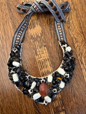 Roberta Freymann Handcrafted Black and White Beaded Statement Necklace